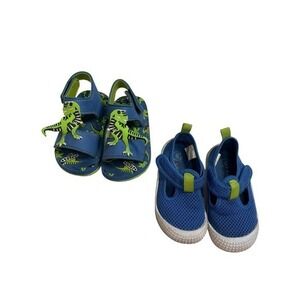 Blue & Green Toddler Boy Summer Shoes, Mesh Water Shoes, Foam Dinosaur Sandals 5
